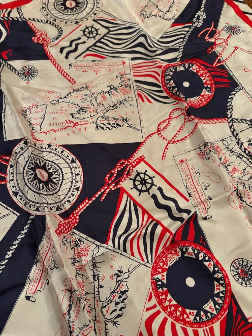 Talbots Navy, Red and Cream Nautical Print Square Scarf